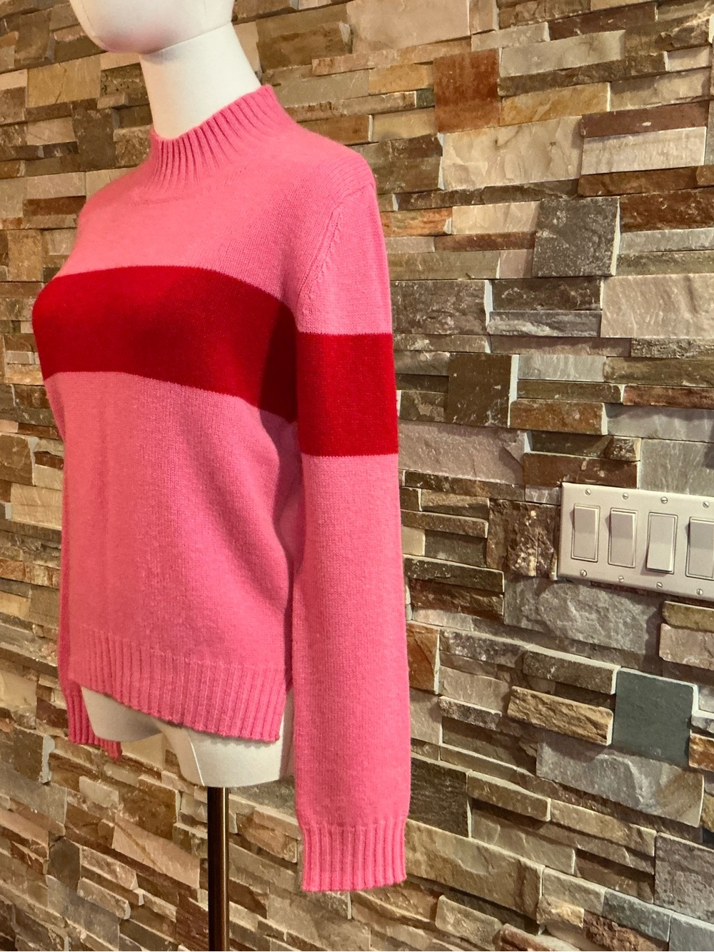 Jumper 1234 Pink&Red Colorblock Cashmere Mock Neck Sweater - Picture 2 of 10